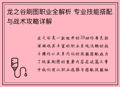 龙之谷刷图职业全解析 专业技能搭配与战术攻略详解